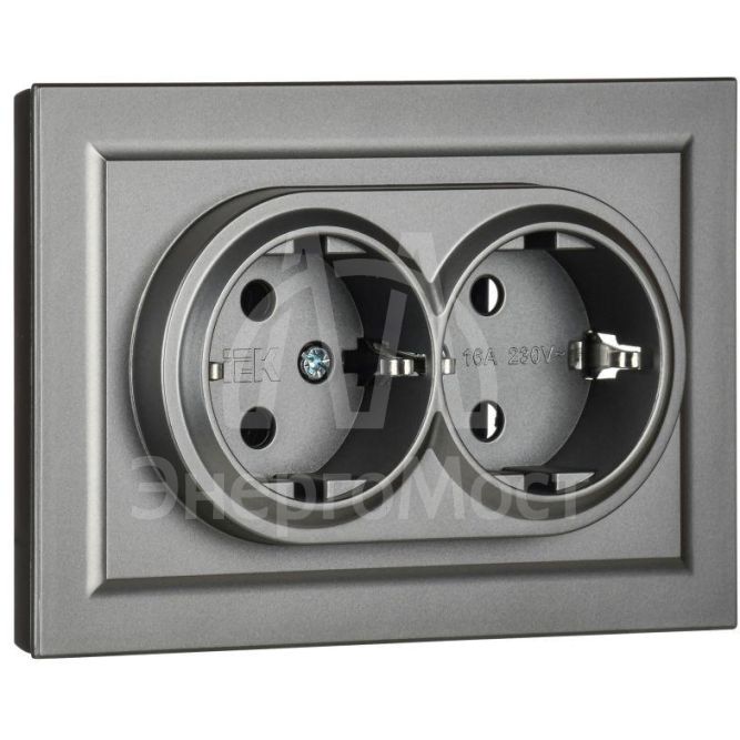 Розетка 2-м СП BRITE РС12-3-БрС 16А в сборе с заземл. без защ. шторок сталь IEK BR-R21-16-K46-F