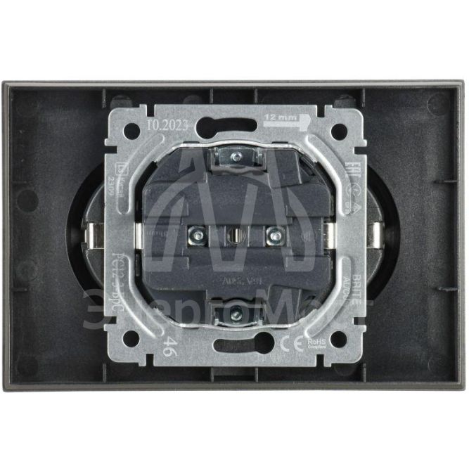 Розетка 2-м СП BRITE РС12-3-БрС 16А в сборе с заземл. без защ. шторок сталь IEK BR-R21-16-K46-F