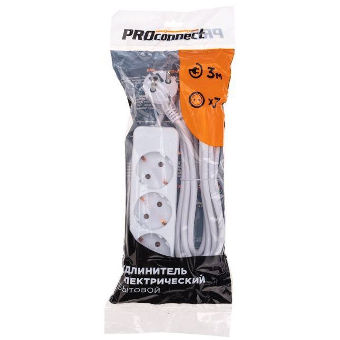 Удлинитель 3х3м с заземл. 3х0.75 бел. PROCONNECT 13-4209