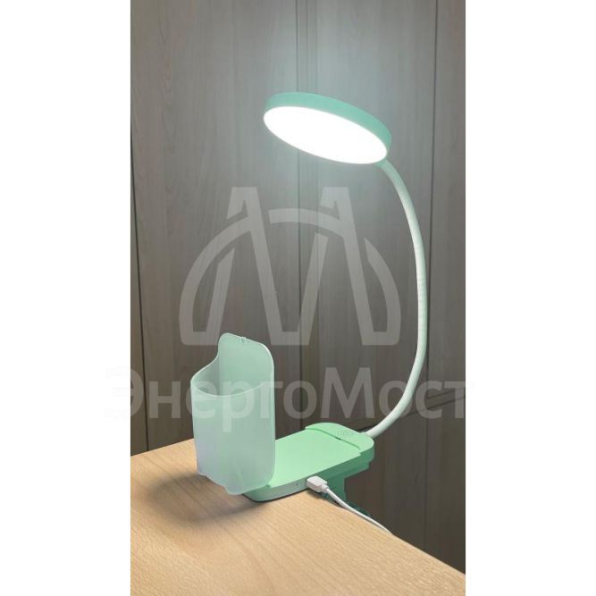 Светильник светодиодный UF-751 C05 7Вт ССТ настольный 3 уровня яркости с прищепкой зел. Ultraflash 14487