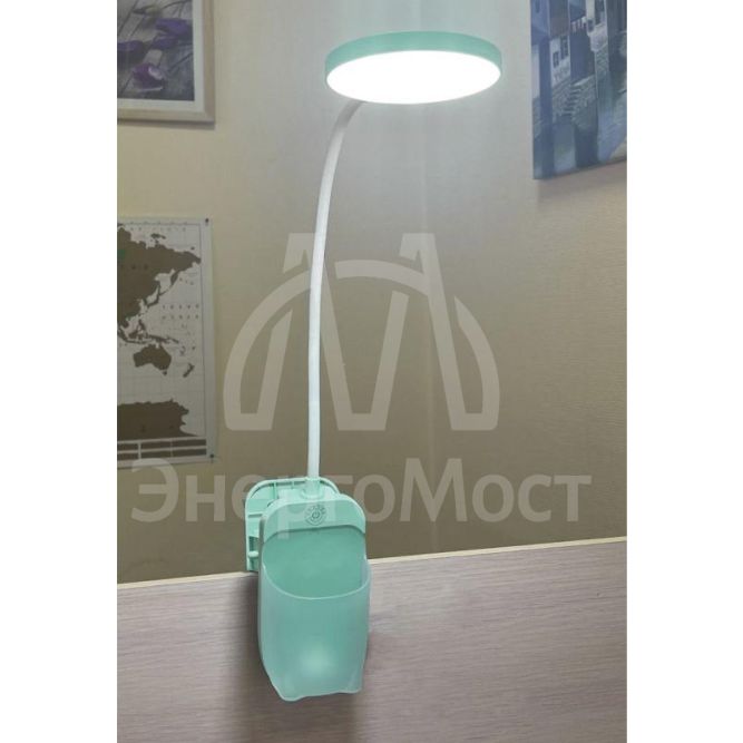 Светильник светодиодный UF-751 C05 7Вт ССТ настольный 3 уровня яркости с прищепкой зел. Ultraflash 14487