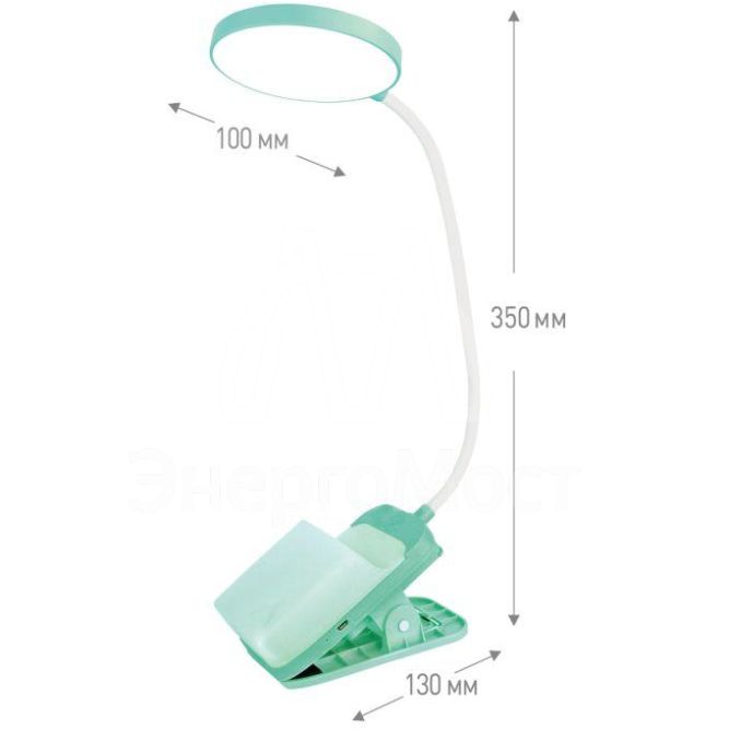 Светильник светодиодный UF-751 C05 7Вт ССТ настольный 3 уровня яркости с прищепкой зел. Ultraflash 14487