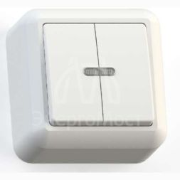 Выключатель 2-кл. ОП Оптима 10А IP20 А510-387 с индикацией с монтаж. пластиной бел. Кунцево 8004