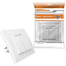 Выключатель 2-кл. СП Бриллиант 10А IP20 с подсветкой бел. UNIVersal 7947410