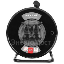 Удлинитель силовой КГ на катушке 4 гнезда с/з 30м 3х1.5кв.мм IP44 c защитными крышками метал. катушка Rexant 13-5011