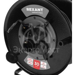 Удлинитель силовой КГ на катушке 4 гнезда с/з 30м 3х1.5кв.мм IP44 c защитными крышками метал. катушка Rexant 13-5011