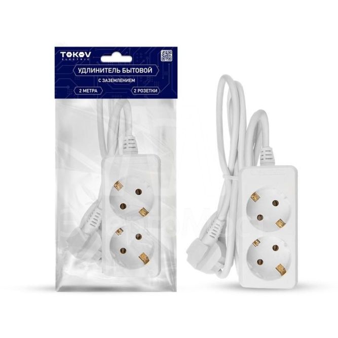 Удлинитель 2х1.5м с заземл. 10А 3х0.75 TOKOV ELECTRIC TKE-C01-BU2-1.5-075-Z