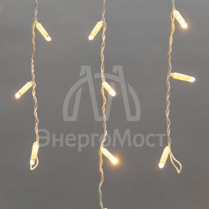 Гирлянда светодиодная &amp;quot;Айсикл&amp;quot; (бахрома) 1.8х0.5м 48LED тепл. бел. 3Вт 230В IP65 провод бел. Neon-Night 255-026