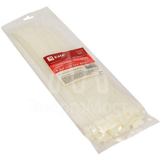 Хомут кабельный 4.8х300 нейл. бел. (уп.100шт) EKF plc-c-4.8x300