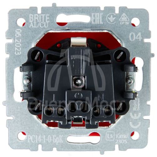 Розетка BRITE РС14-1-0-БрК 16А с заземл. защ. шторки механизм красн. IEK BR-R14-16-K04