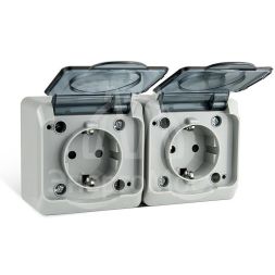 Розетка 2-м ОП Nix 16А IP54 250В с заземл. с прозр. крышкой сер. TOKOV ELECTRIC TKE-NX-R2Z-C06T-IP54