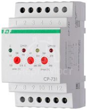 Реле напряжения CP-731 (трехфазный; микропроцессорный; контроль верхнего и нижнего значений напряжения; контроль асимметрии; чередования фаз; монтаж на DIN-рейке 35мм 3х400/230+N 2х8А 1Z 1R IP20) F&F EA04.009.005