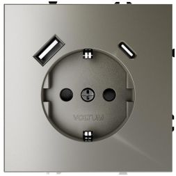 Розетка 1-м СП S70 16А с USB A+С с заземл. защ. шторки механизм шелк Voltum VLS040504