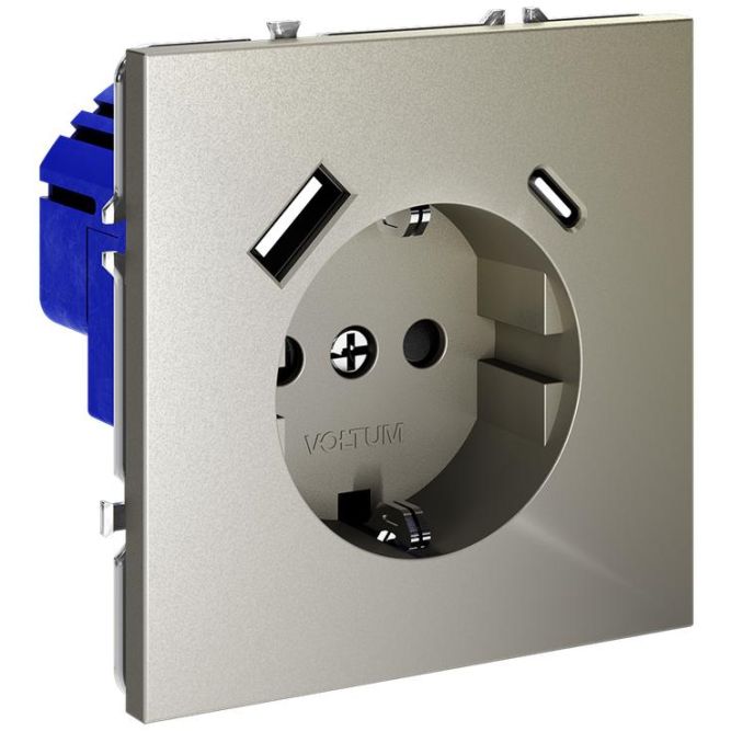 Розетка 1-м СП S70 16А с USB A+С с заземл. защ. шторки механизм шелк Voltum VLS040504