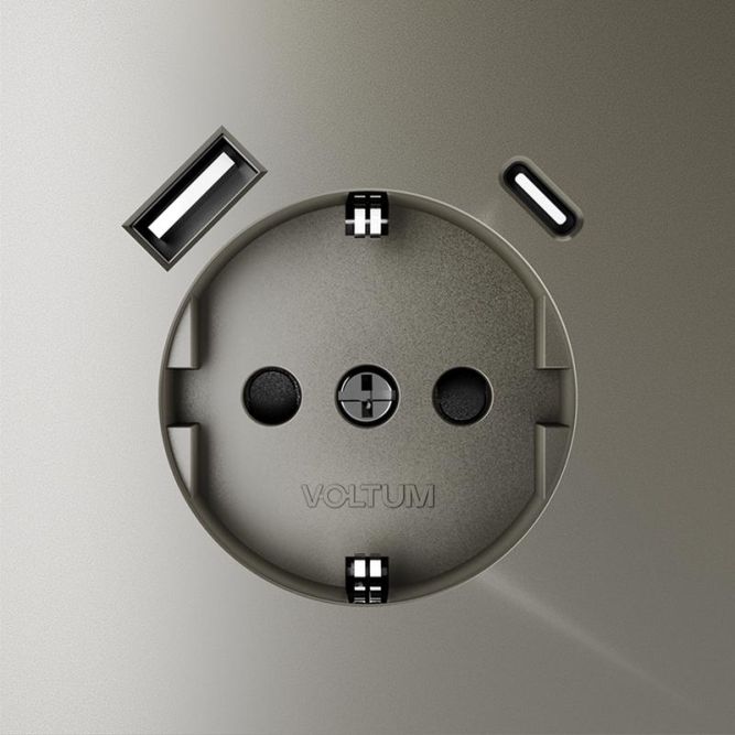 Розетка 1-м СП S70 16А с USB A+С с заземл. защ. шторки механизм шелк Voltum VLS040504