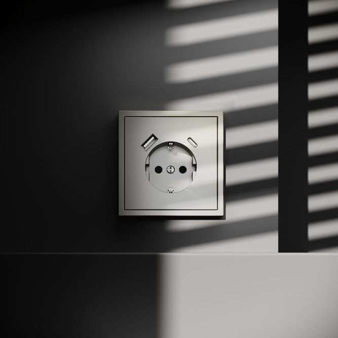 Розетка 1-м СП S70 16А с USB A+С с заземл. защ. шторки механизм шелк Voltum VLS040504