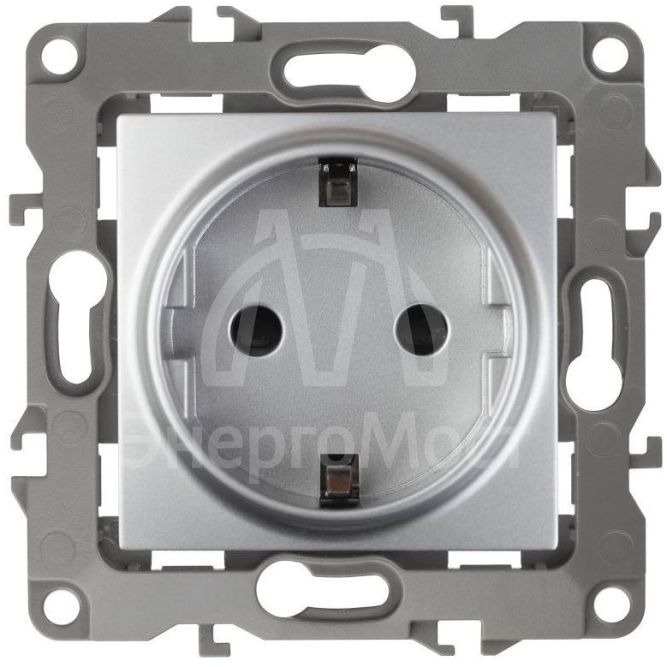 Механизм розетки 1-м СП Эра12 12-2101-03 16А IP20 16AX 250В 2P+E Schuko алюм. Эра Б0014677