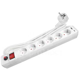 Удлинитель с сетевым фильтром 6х3м с заземл. 10А IP20 2.2кВт USB type-A + type-C ПВС 3х0.75 с выкл. бел. UNIVersal 2544