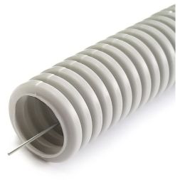 Труба гофрированная ПНД легкая d20мм с протяжкой 350 Н безгалоген. (HF) стойкая к УФ сер. (уп.100м) Промрукав PR02.0130