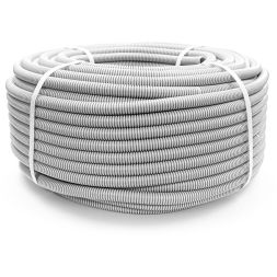 Труба гофрированная ПНД легкая d20мм с протяжкой 350 Н безгалоген. (HF) стойкая к УФ сер. (уп.100м) Промрукав PR02.0130