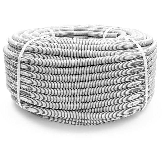 Труба гофрированная ПНД легкая d20мм с протяжкой 350 Н безгалоген. (HF) стойкая к УФ сер. (уп.100м) Промрукав PR02.0130