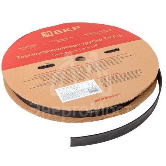 Трубка термоусадочная ТУТ нг 20/10 черн. (уп.100м) EKF tut-20-b