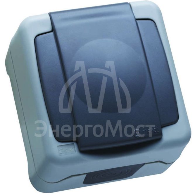 Розетка 1-м ОП 16А IP44 с защ. крышкой с заземл. сер. Makel 36064099