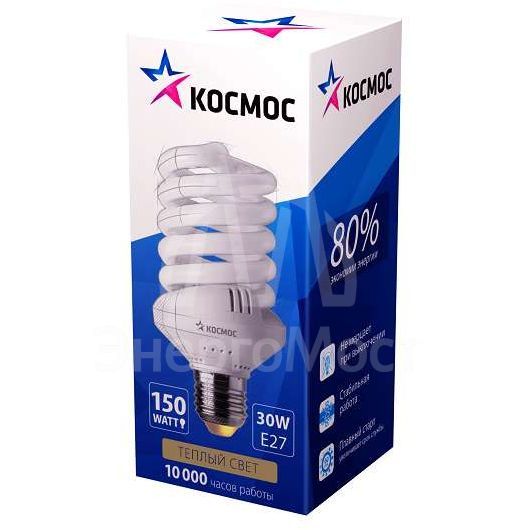 Лампа люминесцентная компакт. SPC 30Вт E27 спиральная 2700К КОСМОС LKsmSPC30wE2727