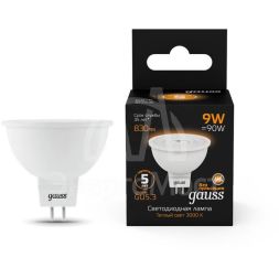 Лампа светодиодная Black 9Вт MR16 софит 3000К тепл. бел. GU5.3 830лм GAUSS 101505109