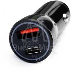 Адаптер автомобильный ELX-CA01-C02 1USB+1Type C 12В 5В/3А LED коробка черн. ERGOLUX 15106