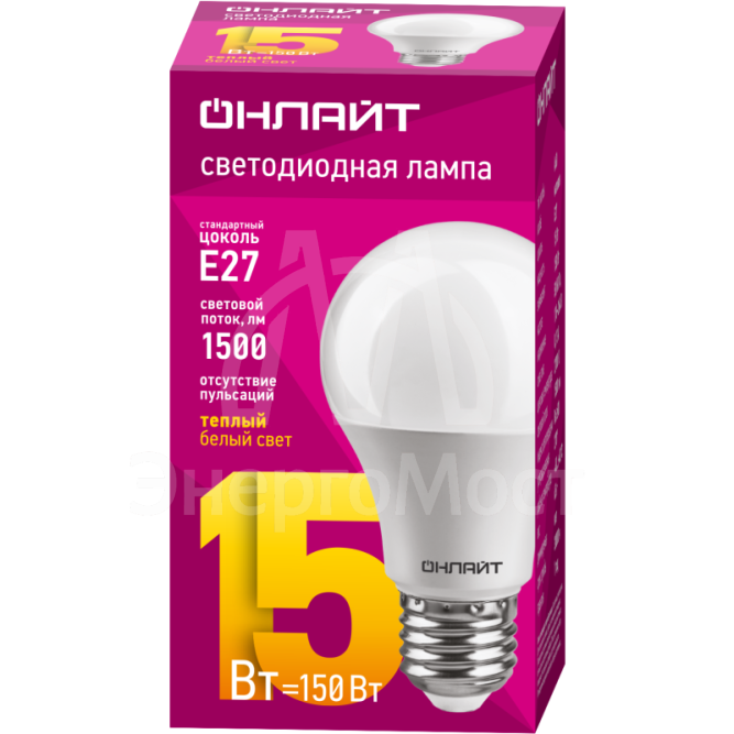 Лампа светодиодная 61 149 OLL-A60-15-230-2.7K-E27 грушевидная 15Вт ОНЛАЙТ 61149