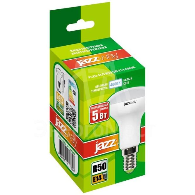 Лампа светодиодная PLED-ECO-R50 5Вт 4000К бел. E14 400лм 220-240В JazzWay 1037046A