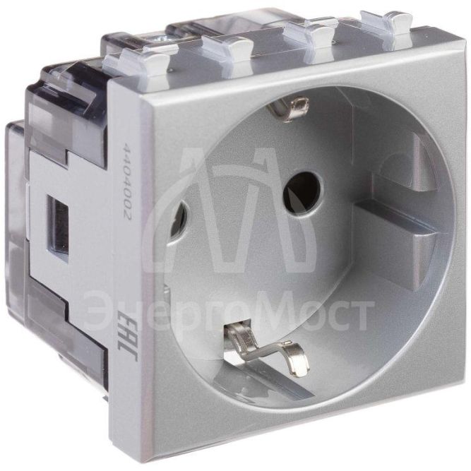 Розетка 1-м 2мод. Avanti &amp;quot;Закаленная сталь&amp;quot; 16А 2P+E защ. шторки сер. DKC 4404002