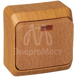 Выключатель 1-кл. ОП Этюд Дача 10А IP20 с подсветкой бук SchE BA10-005T