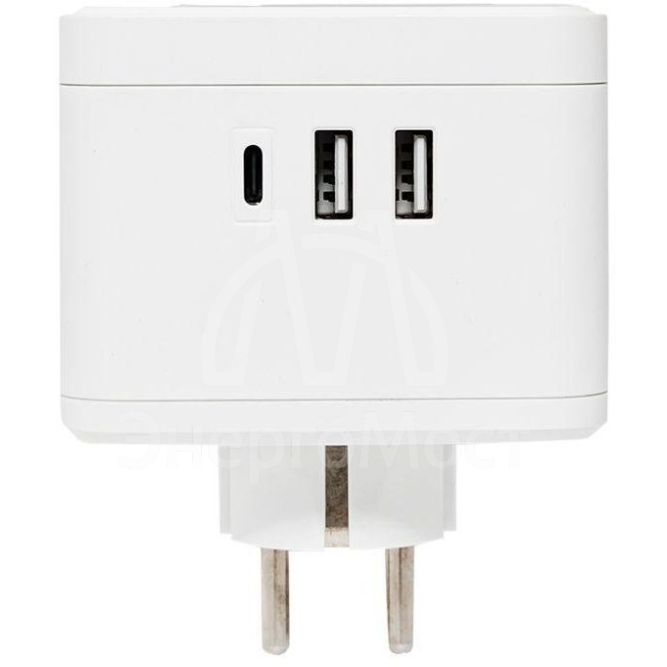 Разветвитель 3-м куб 2 гнезда 2хUSB 2.4А + тип C + ночник EKF UBA-CUB-T2-TC