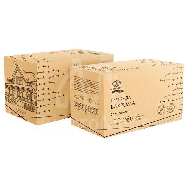 Гирлянда светодиодная &amp;quot;Айсикл&amp;quot; (бахрома) 25х0.6м с эффектом мерцания прозр. провод IP44 230В диоды теплые бел. 588 LED Neon-Night 255-596