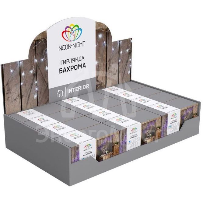 Гирлянда &amp;quot;Айсикл&amp;quot; (бахрома) 1.8х0.5м 48LED бел. 3Вт 230В IP20 провод прозр.Neon-Night 255-015