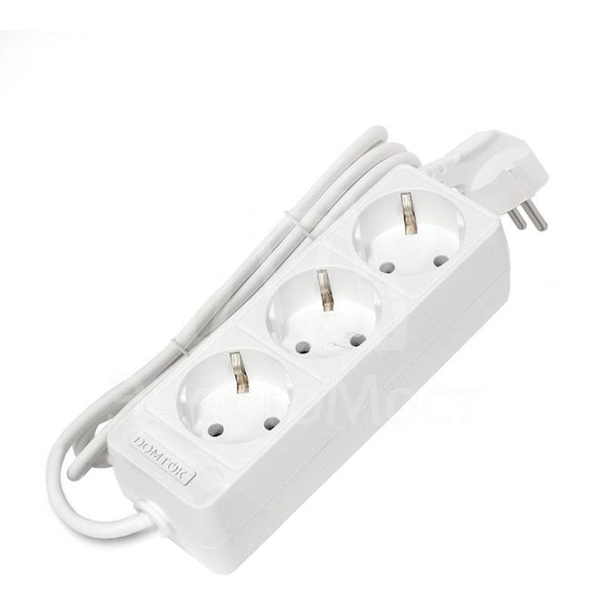 Удлинитель 3х1.5м с заземл. 10А IP20 2.2кВт ПВС 3х0.75 бел. DOMTOK 2373
