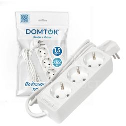 Удлинитель 3х1.5м с заземл. 10А IP20 2.2кВт ПВС 3х0.75 бел. DOMTOK 2373