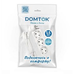 Удлинитель 3х1.5м с заземл. 10А IP20 2.2кВт ПВС 3х0.75 бел. DOMTOK 2373