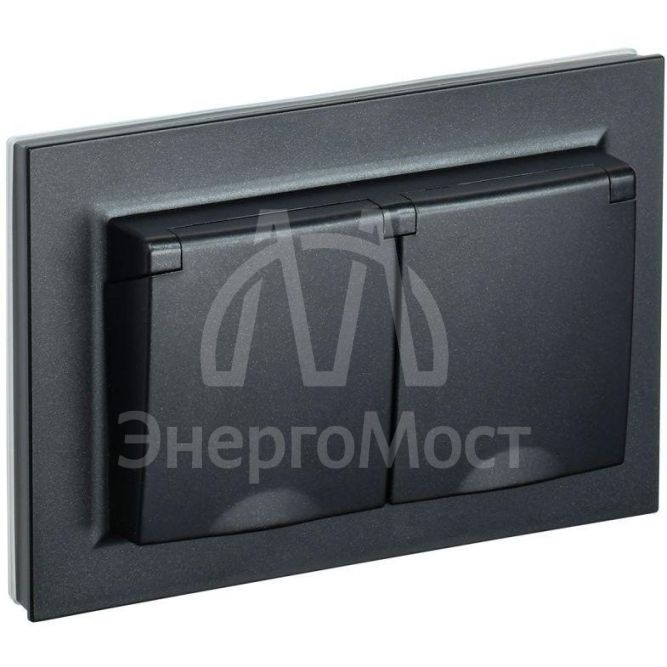 Розетка 2-м СП BRITE РСбш12-3-44-БрЧ 16А в сборе IP44 с крышкой черн. IEK BR-R26-16-44-K02-F