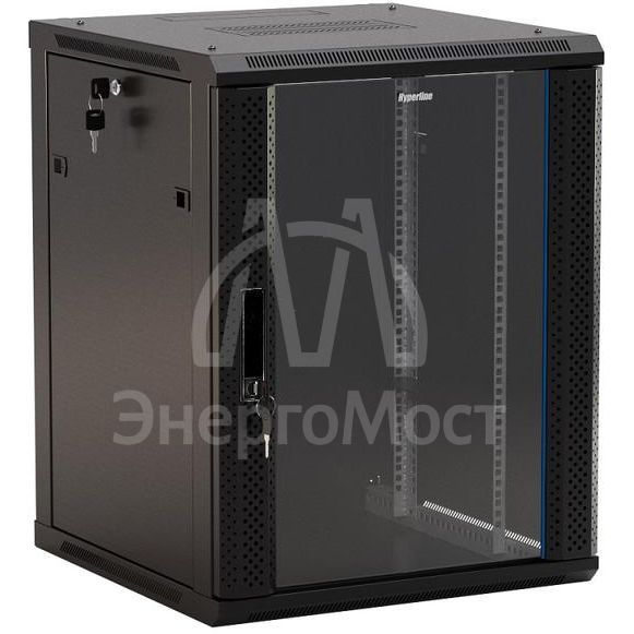 Шкаф настенный 19дюйм 9U 500х600х600мм TWB-0966-GP-RAL9004 стеклян. дверь черн. Hyperline 392631