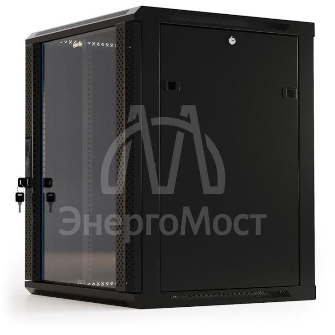Шкаф настенный 19дюйм 9U 500х600х600мм TWB-0966-GP-RAL9004 стеклян. дверь черн. Hyperline 392631