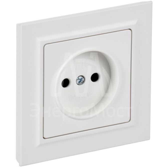 Розетка BRITE РСР10-1-0-БрАБ 10А в сборе без заземл. без защ. шторок арктич. бел. IEK BR-R10-10-K91-F