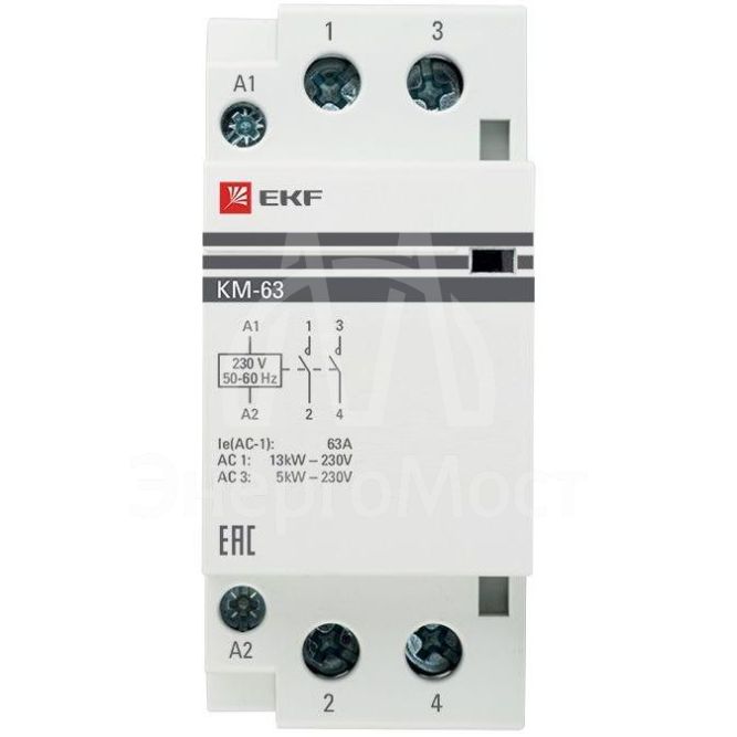 Контактор модульный КМ 63А 2NО (2 мод.) EKF km-2-63-20