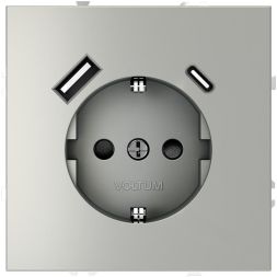 Розетка 1-м СП S70 16А с USB A+С с заземл. защ. шторки механизм сталь Voltum VLS040505
