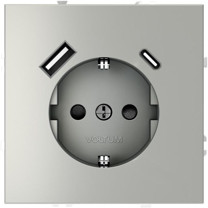 Розетка 1-м СП S70 16А с USB A+С с заземл. защ. шторки механизм сталь Voltum VLS040505