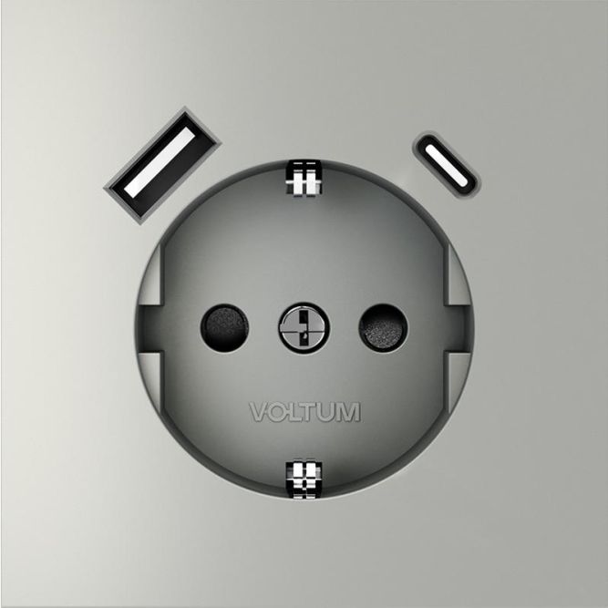 Розетка 1-м СП S70 16А с USB A+С с заземл. защ. шторки механизм сталь Voltum VLS040505