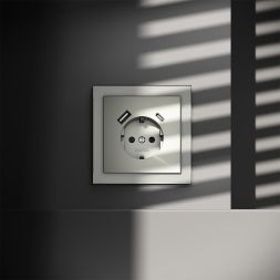 Розетка 1-м СП S70 16А с USB A+С с заземл. защ. шторки механизм сталь Voltum VLS040505