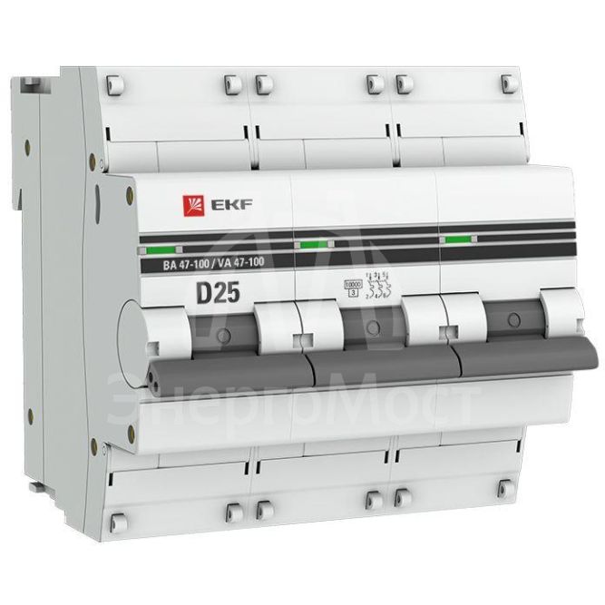 Выключатель автоматический модульный 3п D 25А 10кА ВА 47-100 PROxima EKF mcb47100-3-25D-pro